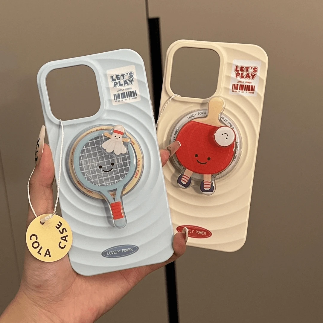 羽毛乒乓英文标签波漾壳适用iphone15/苹果14promax手机壳卡通