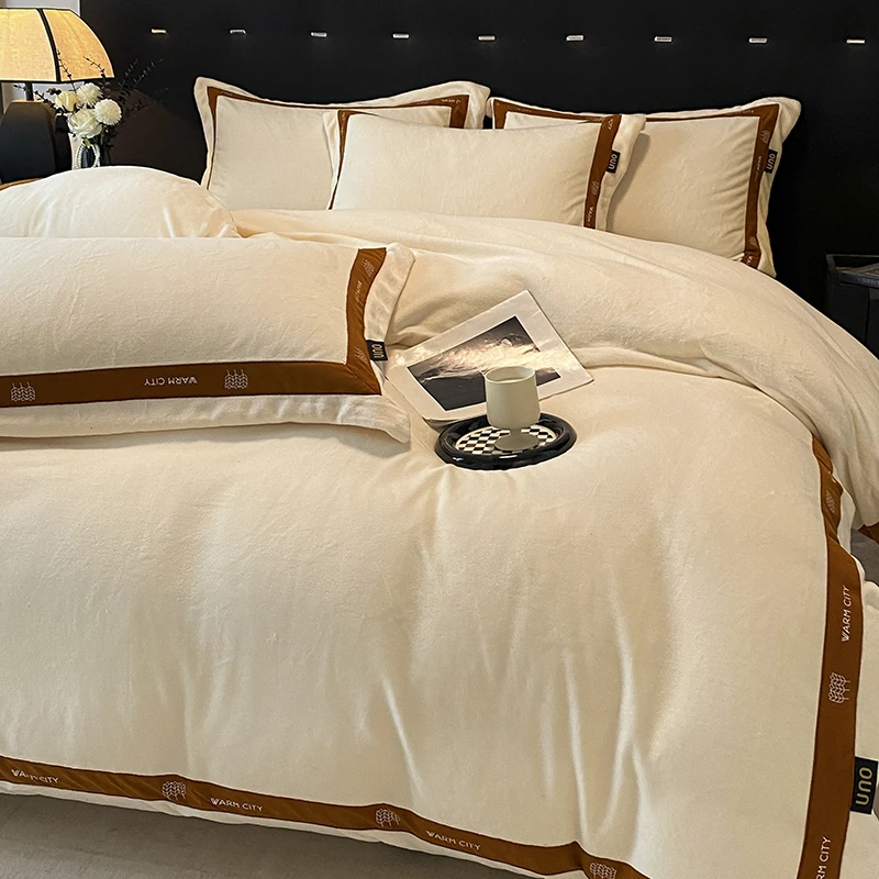 轻奢冬天四件套牛奶绒双面绒毛绒加绒珊瑚绒加厚被套床单床上用品