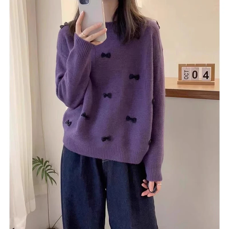 2025秋季新款设计感别致蝴蝶结毛衣女胖妹妹大码软糯慵懒风针织衫