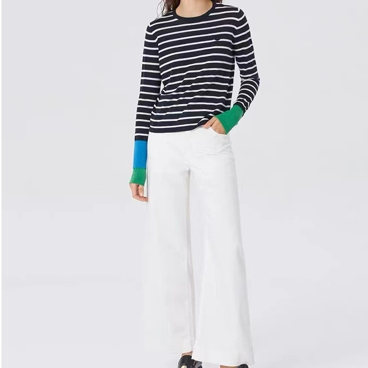 【新小晴】明星同款设计感上衣条纹内搭打底衫圆领时尚针织衫