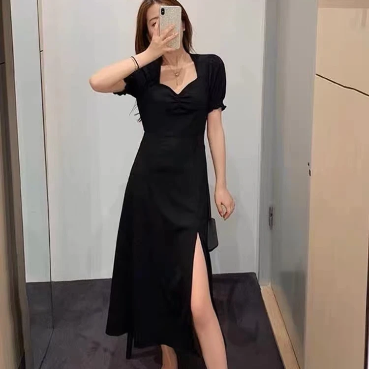 【现货】大码胖妹妹显瘦衣裙2025新款夏气质收腰开叉法式仙女裙