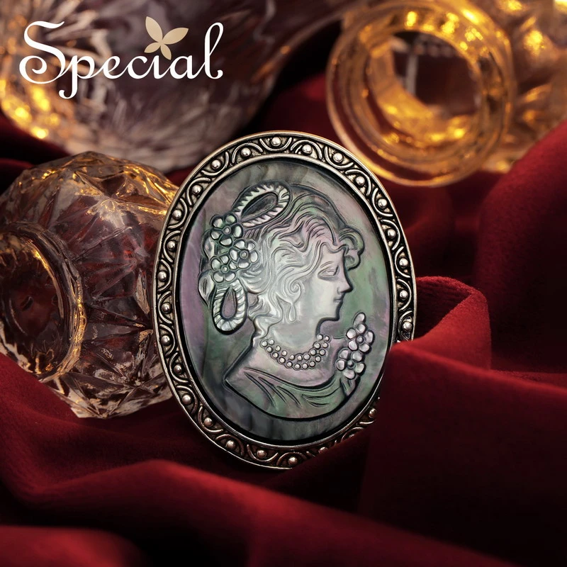 铜合金胸针 special 手工贝雕卡梅奥防走光黑蝶贝胸针唐宁街10号