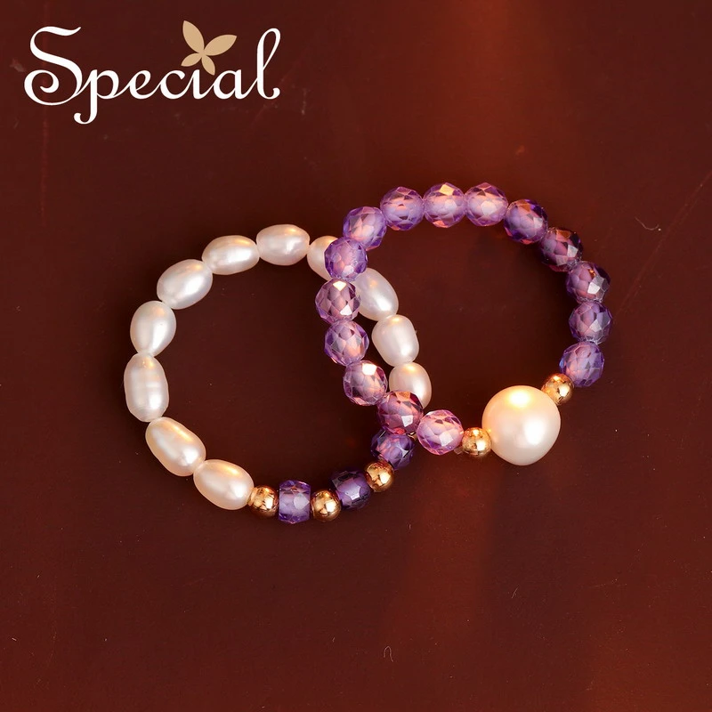 special 淡水珍珠个性气质轻奢弹力可调戒指女款礼物 紫藤园少女