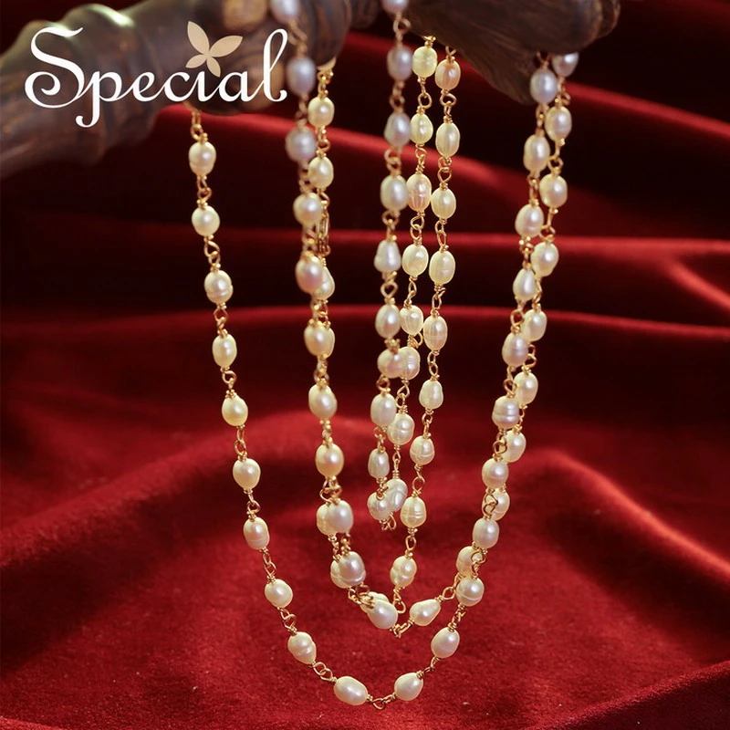 special 复古轻奢礼物气质多层长款古法淡水珍珠女项链时髦派对