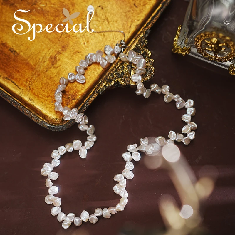 special 浅灰S925银淡水珍珠碎银子颈链项链月光圆舞曲