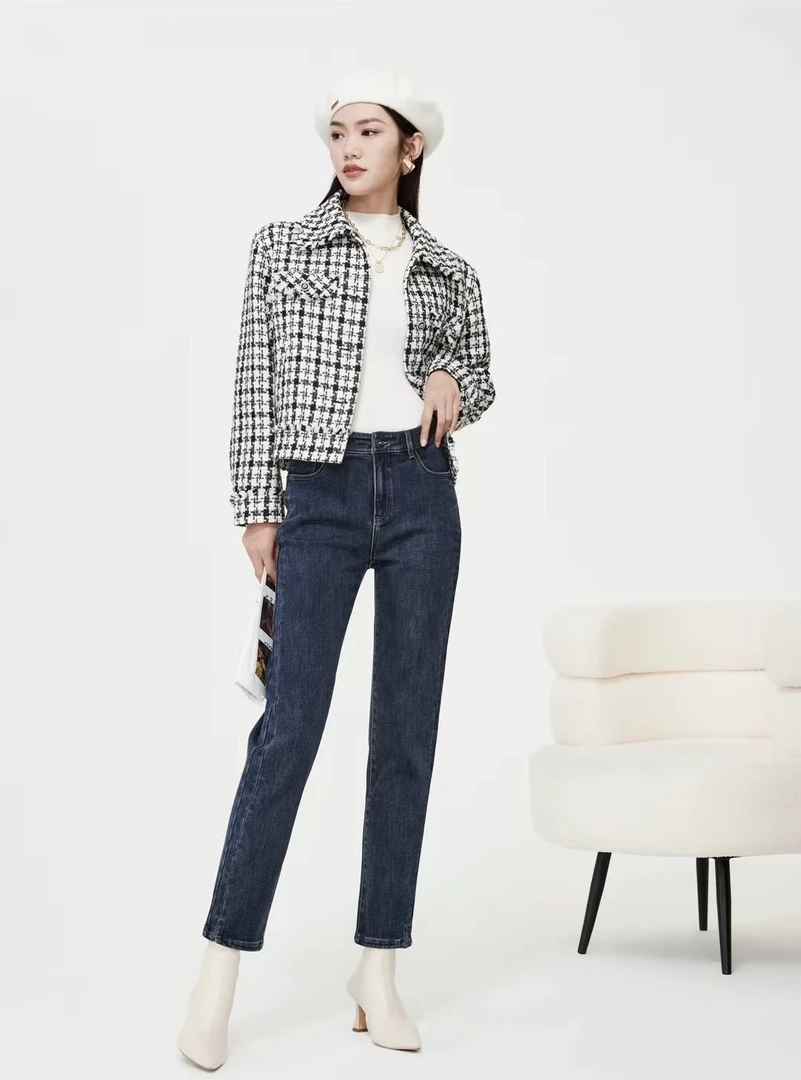 冬季新款时尚加厚修身保暖休闲牛仔小直筒烟管裤610