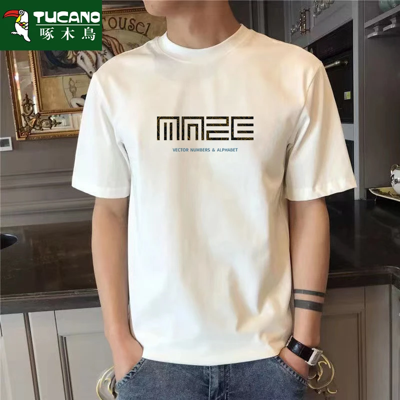 啄木鸟夏季男士纯棉短袖T恤男潮流百搭宽松圆领上衣大码男半袖