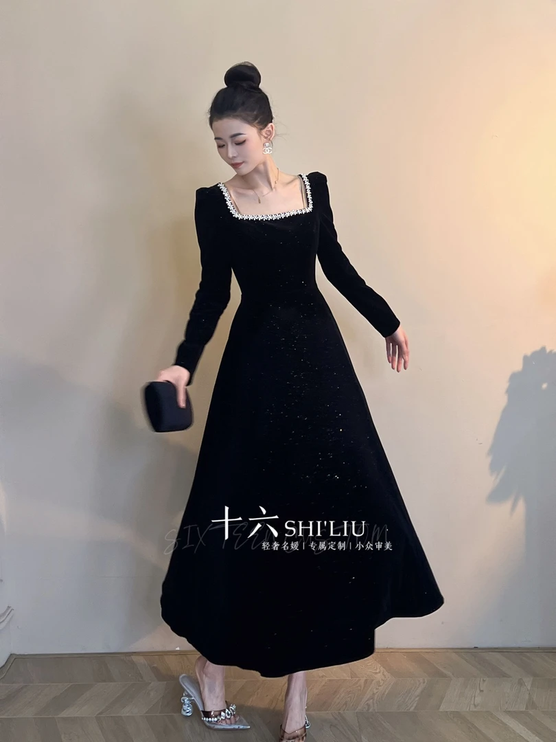 【十六定制】赫本风轻奢显瘦名媛法式气质连衣裙9969