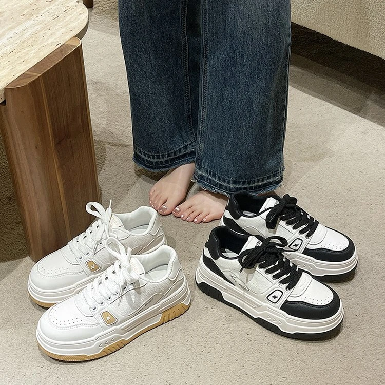 【费爷】真皮厚底增高休闲板鞋2024新款百搭拼色运动鞋8901