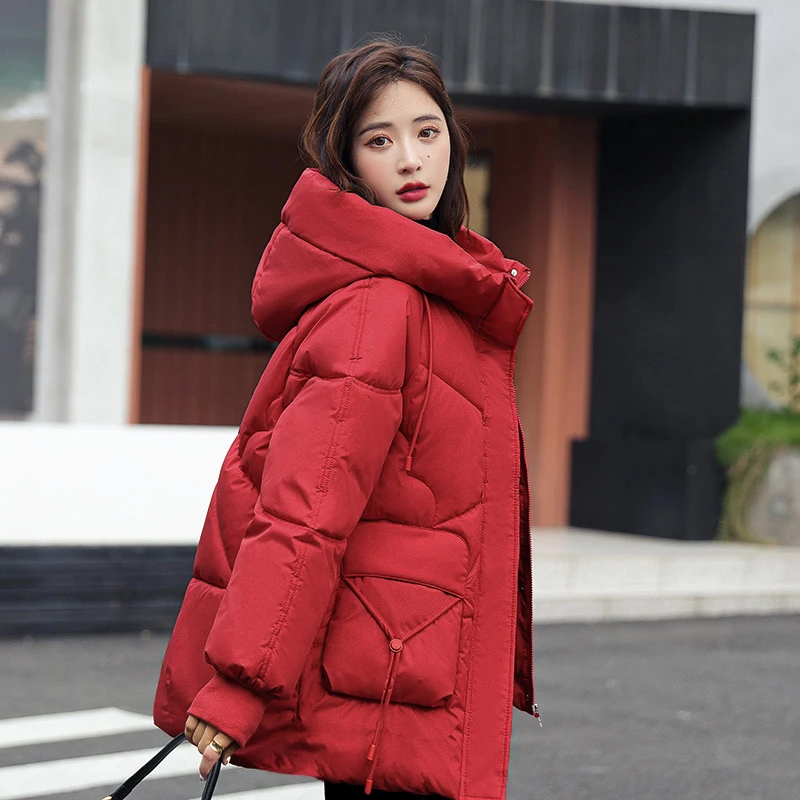 冬季棉服百搭韩版连帽中长款显瘦减年时尚加厚保暖棉衣外套女士