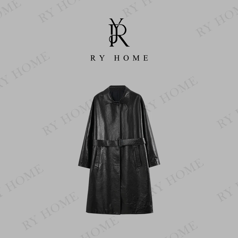 【容雨RYHOME】100绵羊皮＋通勤御姐风长款皮衣外套243W1847