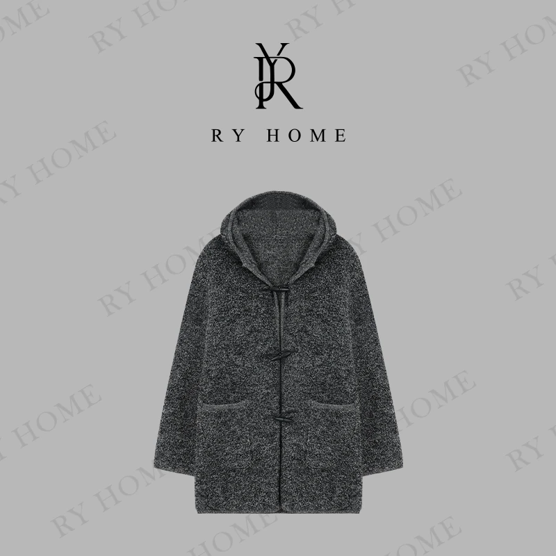 【容雨RYHOME】100%绵羊毛＋加厚圈圈羊毛牛角扣连帽外套243W1941