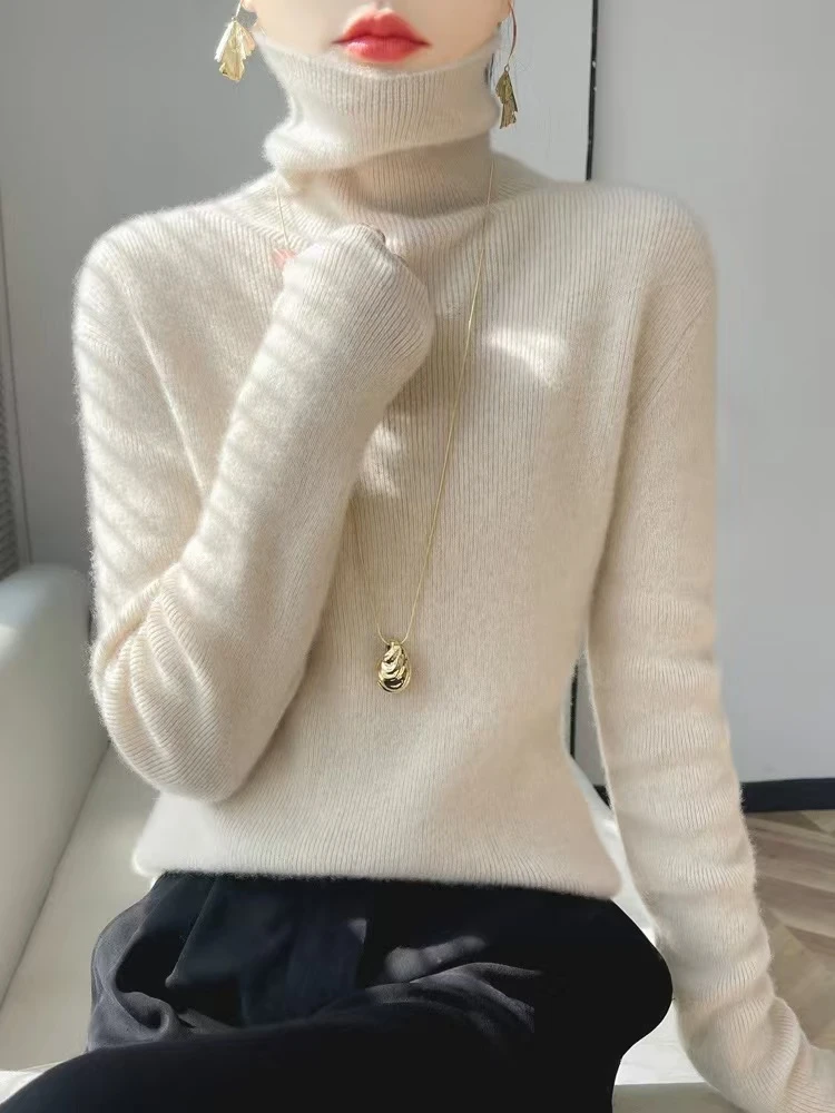 秋冬新款高密度高克重百搭长袖堆堆领针织衫-380-1