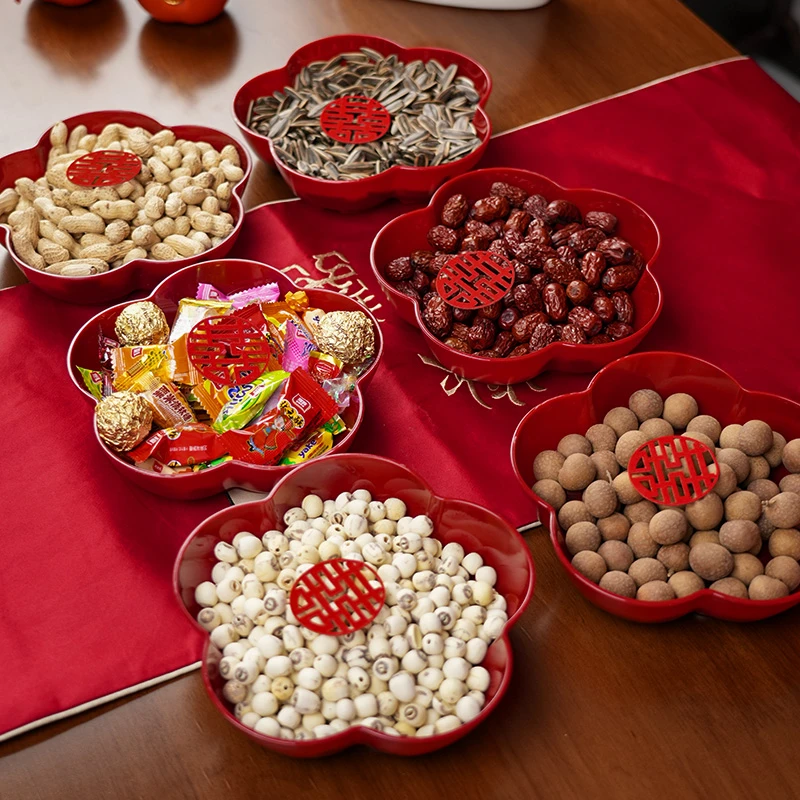 果盘结婚专用红色客厅茶几喜糖盘高档婚房布置婚新婚用品大全ins