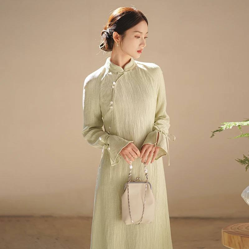 初蝉衣事新中式连衣裙高级淡雅肌理感国风改良旗袍240107-N
