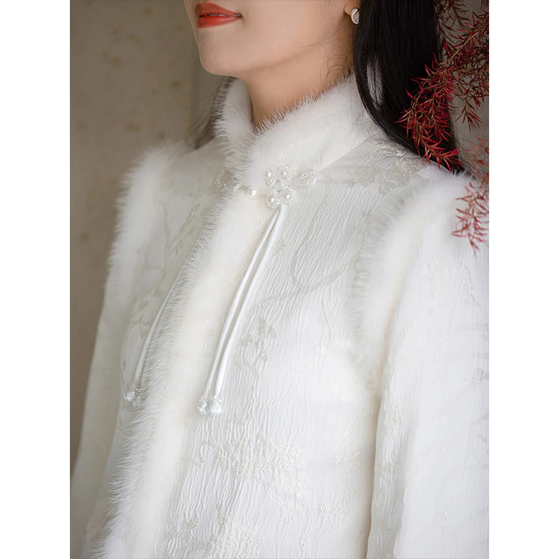 初蝉新中式国风上衣女短款冬季百搭夹棉棉服改良唐装外套1132-N