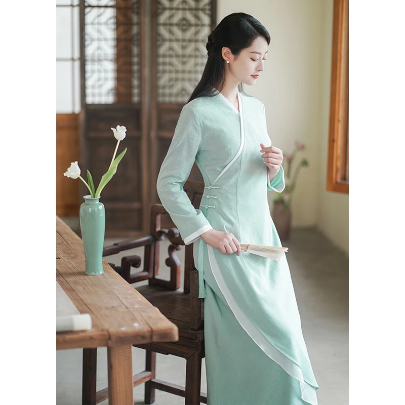 中式中国风秋冬季2024改良汉服高端仙长裙袍211323-N