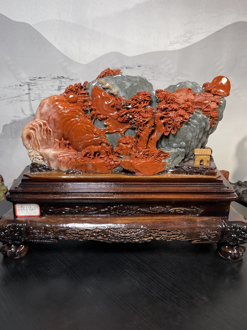 寿山石山水印章老挝石雕田黄印度石摆件手把件工艺品玄关奇石观赏