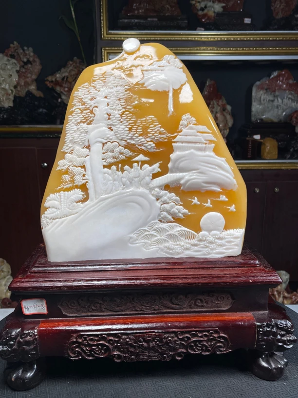 寿山石山水印章老挝石雕田黄印度石摆件手把件工艺品玄关奇石观赏