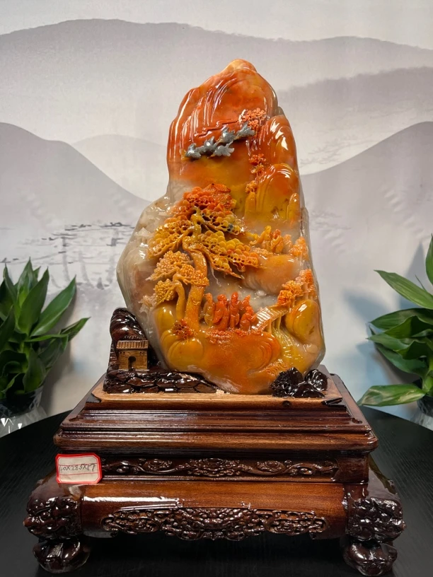 寿山石山水印章老挝石雕田黄印度石摆件手把件工艺品玄关奇石观赏