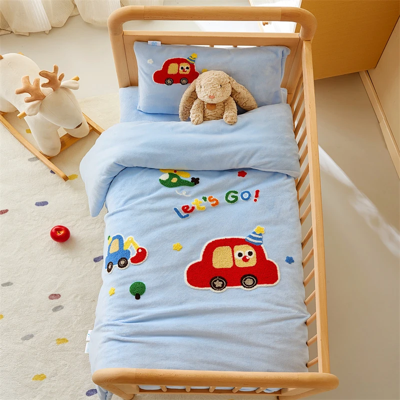 幼儿园A类牛奶绒三件套加厚保暖被褥入园午睡床品冬季六件七件套