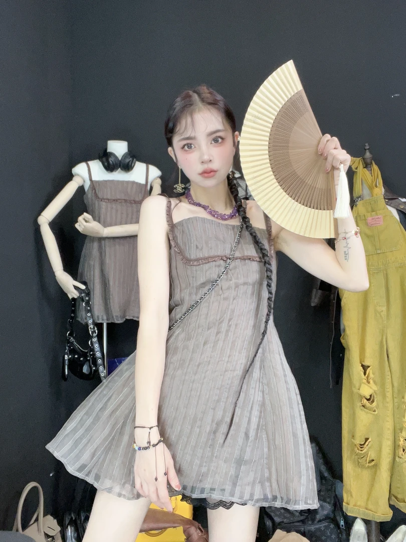 阿树创意设计衣裤短袖新中式夏季复古国风长款双层拼接气质时尚