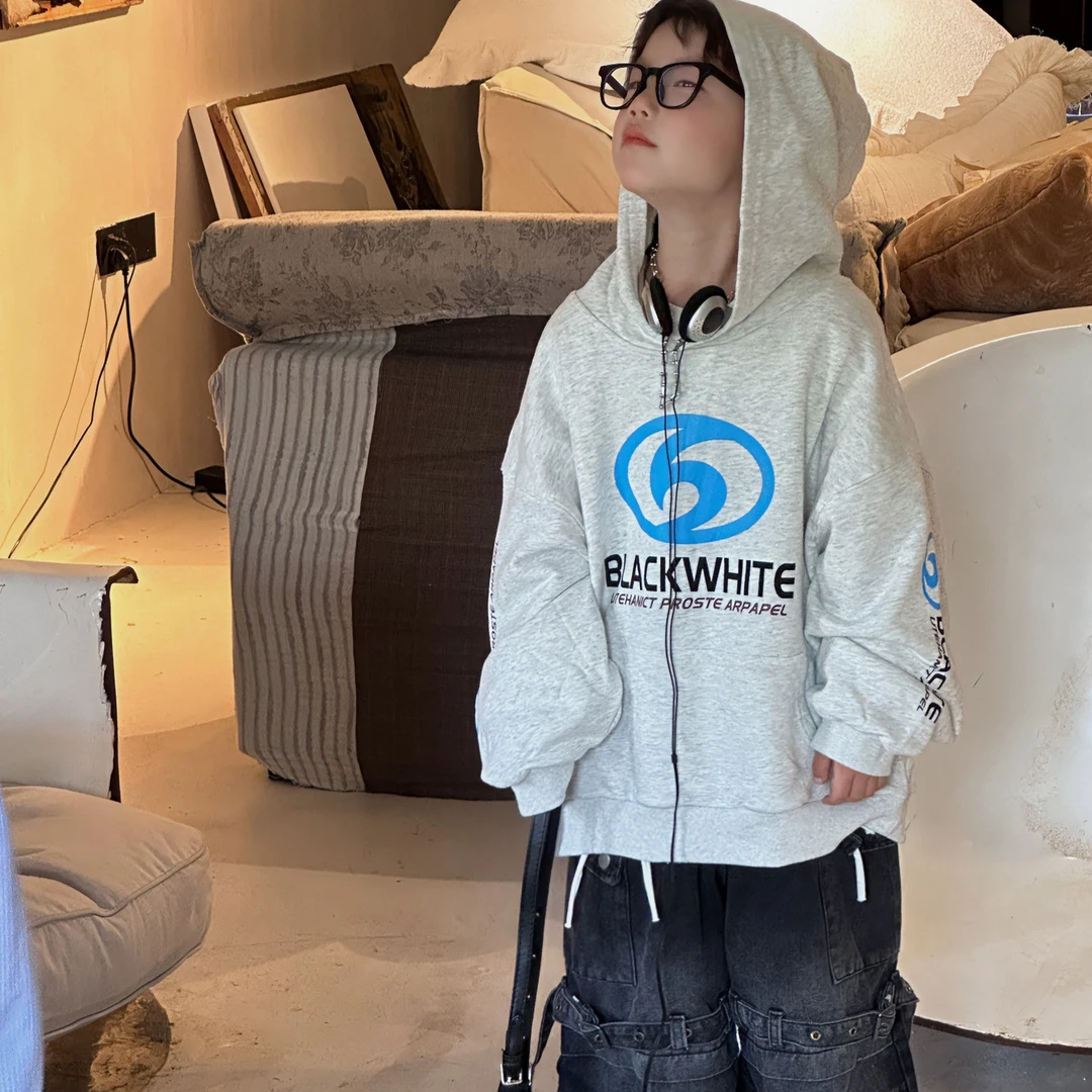 【现货】2024秋季新款韩版男童时尚美式字母百搭连帽卫衣儿童上衣潮