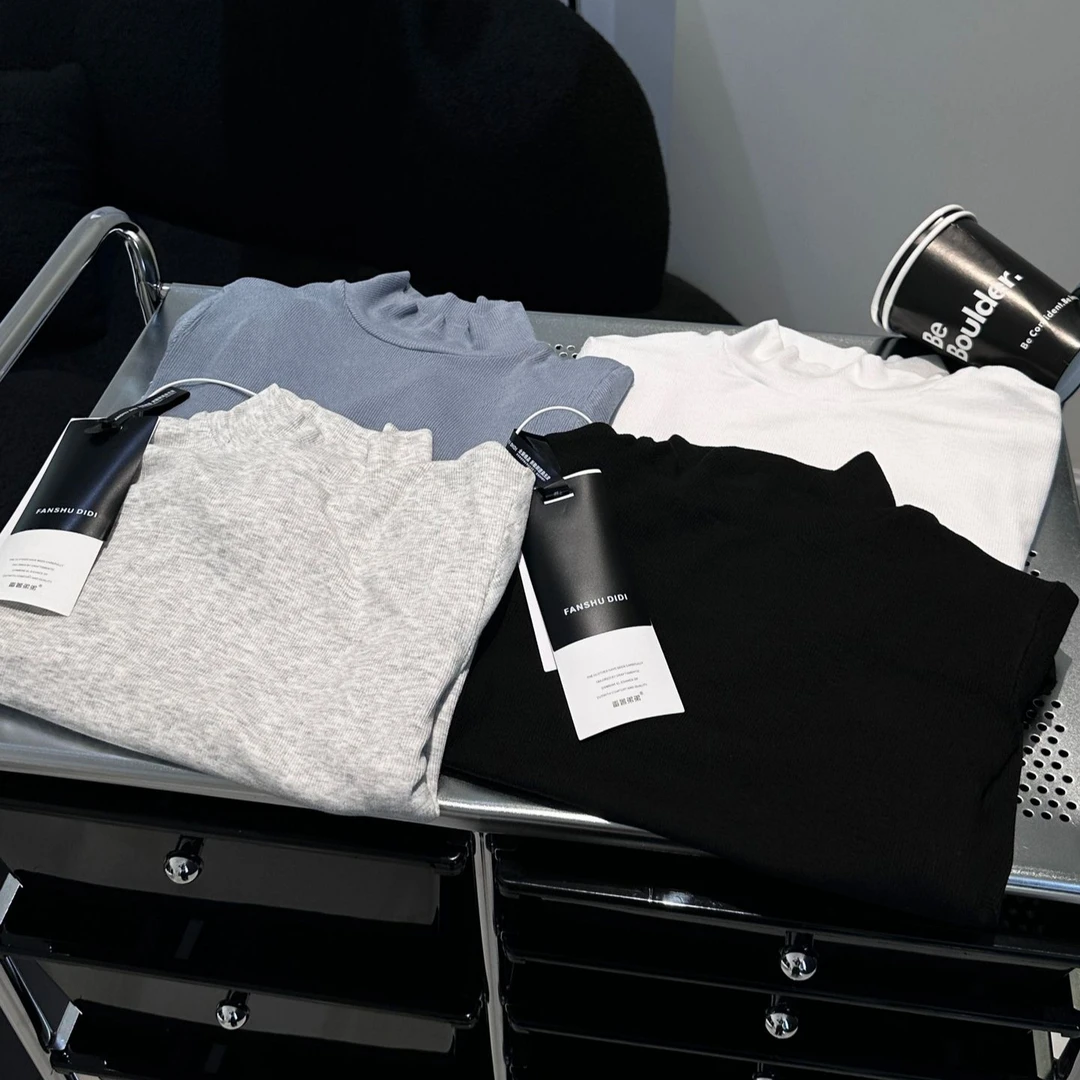 2024秋季新款韩版男童百搭纯色简约半高领弹力套头打底衫潮