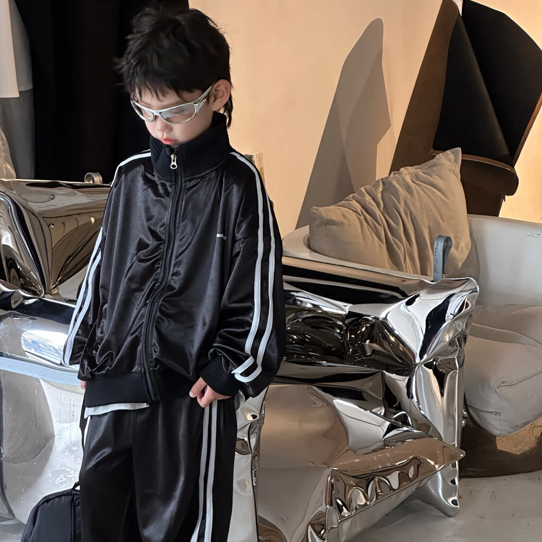 2024秋季新款韩版男童时尚百搭高级设计感儿童套装外套长裤