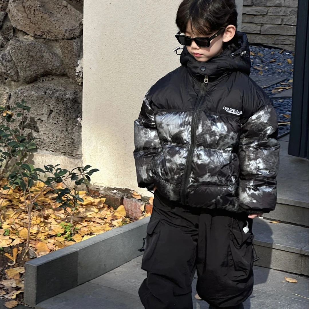 韩版儿童拼接迷彩加绒保暖连帽羽绒服ZPT0058