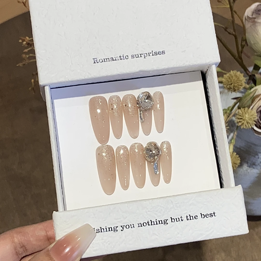 【裸门】纯手工穿戴甲中长款贴钻亮片温柔富家千金可拆卸方便