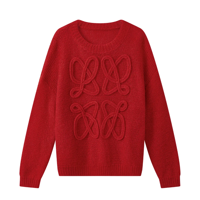 【诗语专属】针织衫慵懒风花型毛衣女1528