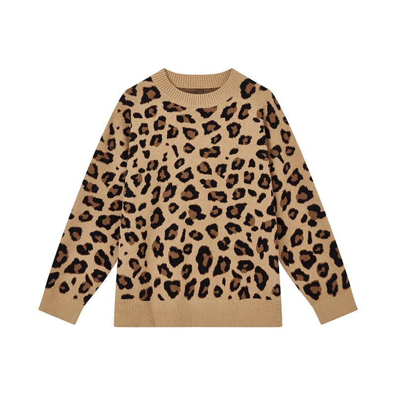 【小余专属】时髦感针织衫复古高级感豹纹宽松上衣女D09CZN9527