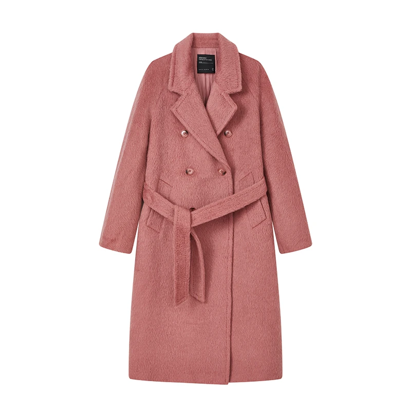 【诗语推荐】静奢风轻奢大衣复古系带双排扣中长外套Y10BDS8808