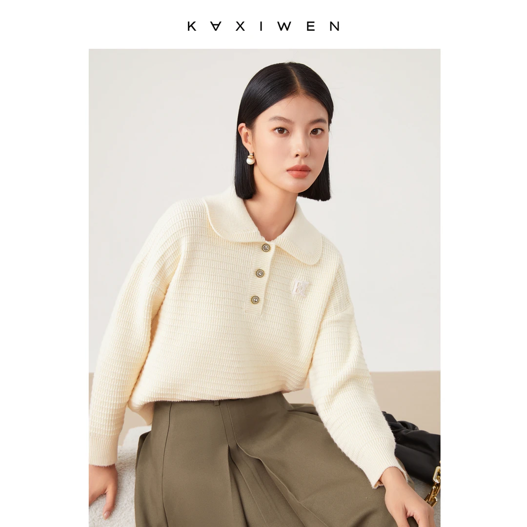 【达人专属】休闲字母提花娃娃领减龄针织衫D09BZS9545