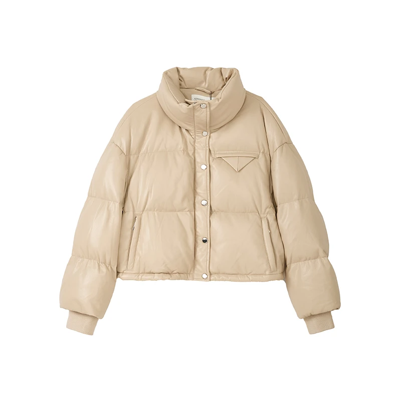 【诗语推荐】时尚个性皮质羽绒服保暖防风短外套女X10AYS8676