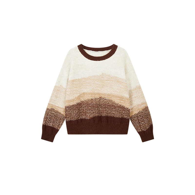 【达人专属】时尚女款渐变长袖撞色保暖冬装针织衫D09AZN9530