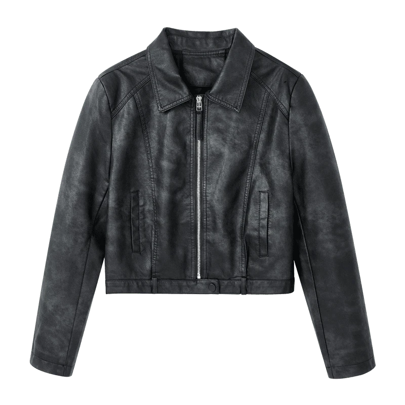【达人专属】短款机车气质翻领皮衣N7741