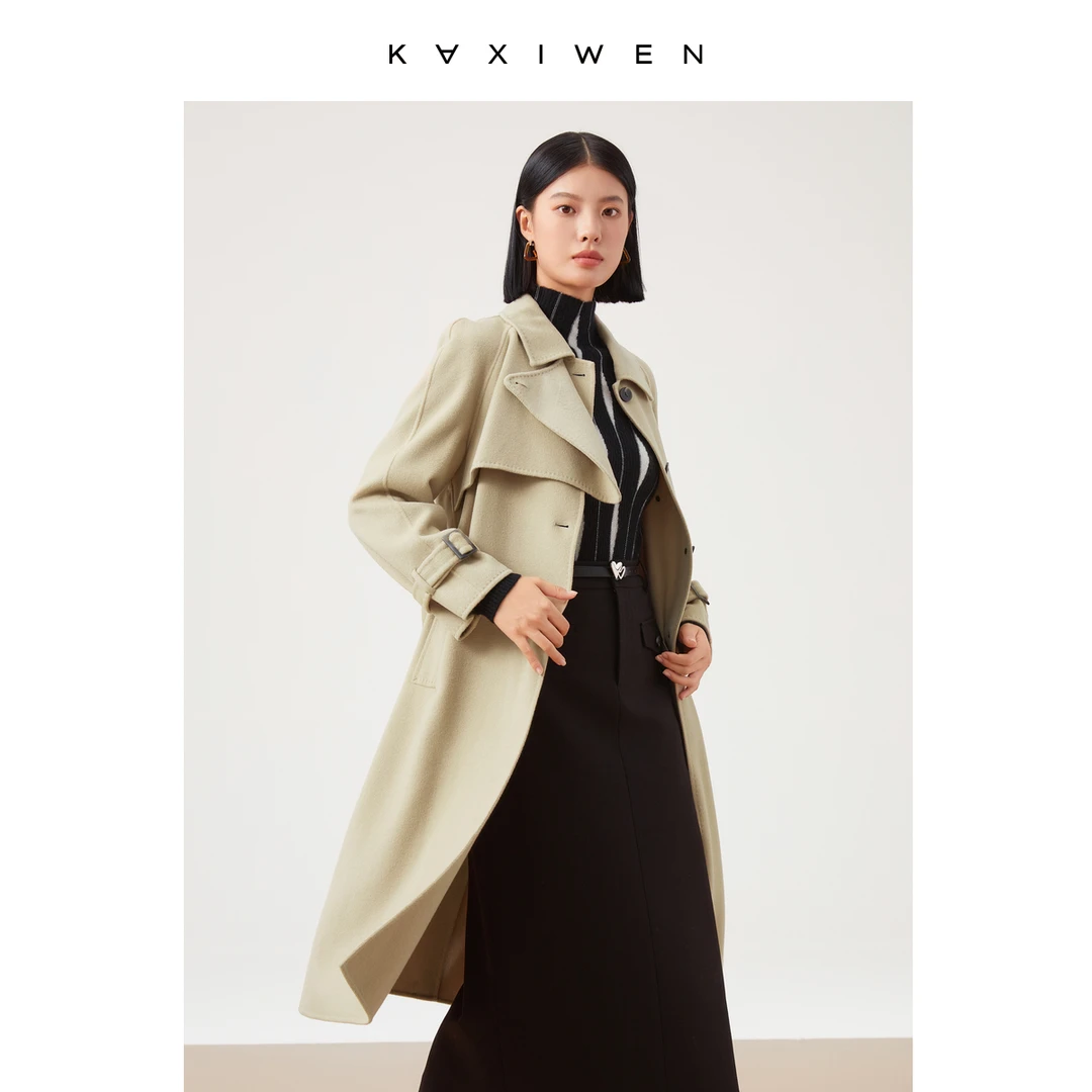 【小余专属】风衣式时尚毛呢大衣女中长款呢子外套X09BDE8630