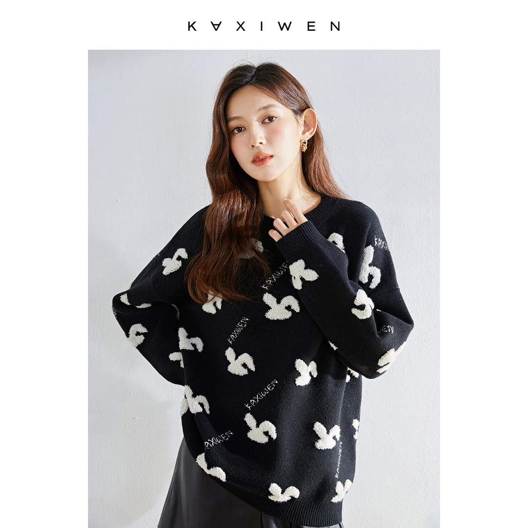 【小余专属】D10AZE9521趣味兔子毛圈提花宽松针织衫毛衣