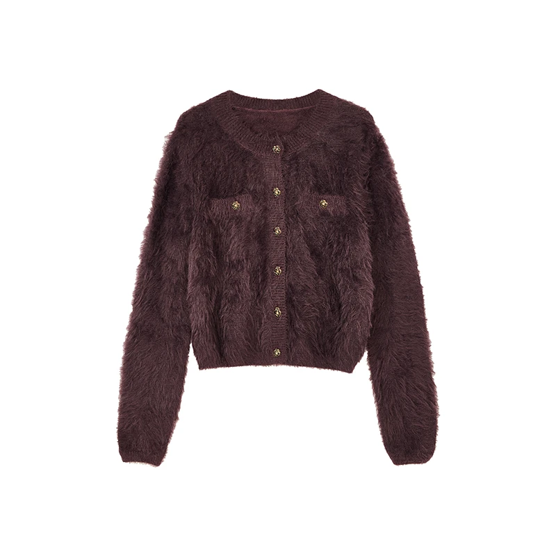 【达人专属】复古小香风针织衫酒红软糯绒感上衣女K11AZS8862