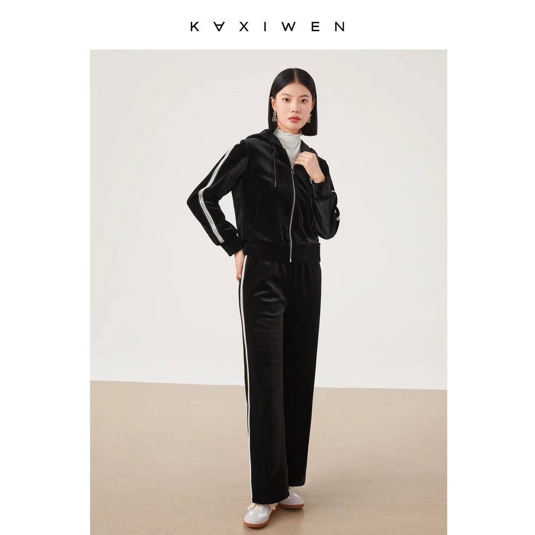 【小余专属】丝绒保暖连帽撞色休闲套装D09BHS9033