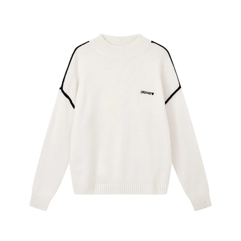 【达人专属】撞色拼接针织衫刺绣设计感宽松半高领上衣女X10BZS8542