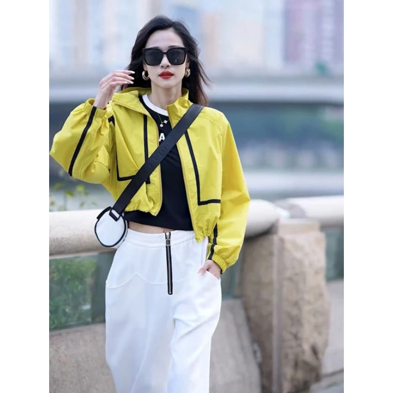2024年春季新款韩版时尚宽松拼接防晒外套立领休闲压条夹克衫女款