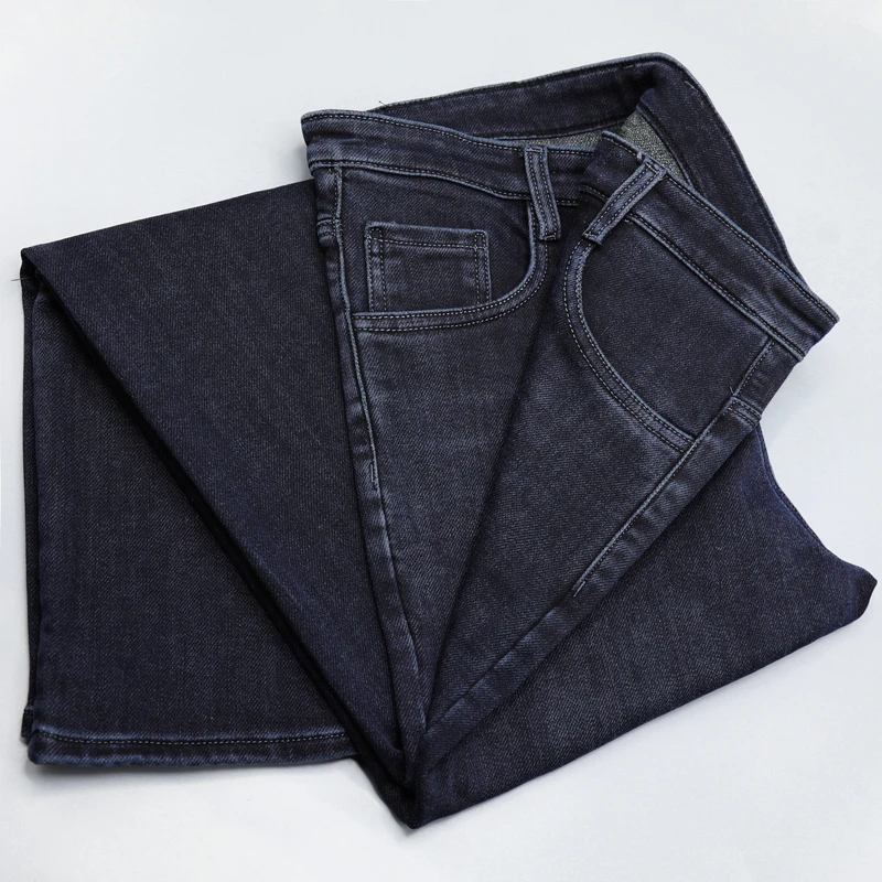 6981男士蓝色时尚加绒裤子直筒百搭休闲弹力潮流