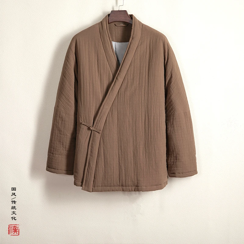 冬装新款中国风男装改良汉服棉衣外套禅意男斜襟道袍禅修棉袄M53