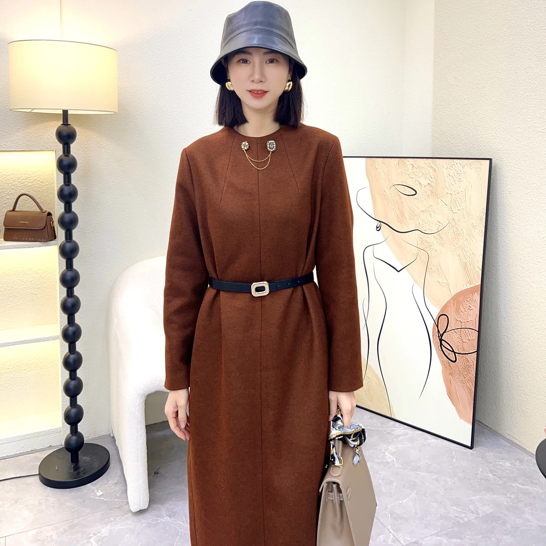 【艾娜思】-秋冬精纺羊毛时尚气质宽松版中长款裙时尚长裙显瘦