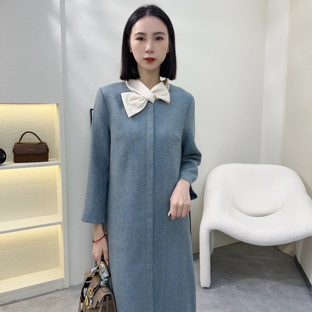 【TinaA】2025年新款原创设计时尚百搭简约雅高端气质蝴蝶结连衣裙