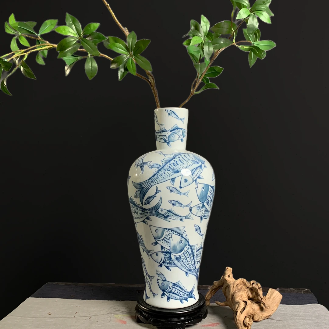 WN/问泥陶瓷花瓶插花客厅玄关博古架摆件景德镇青花大号瓷新中式