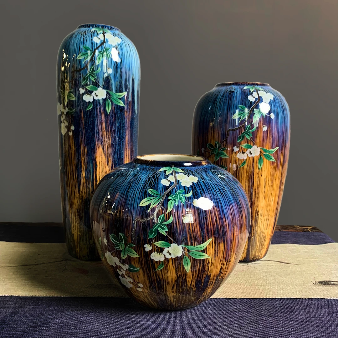 WN/问泥景德镇陶瓷花瓶摆件客厅落地插花水养鲜花新中式玄关装饰